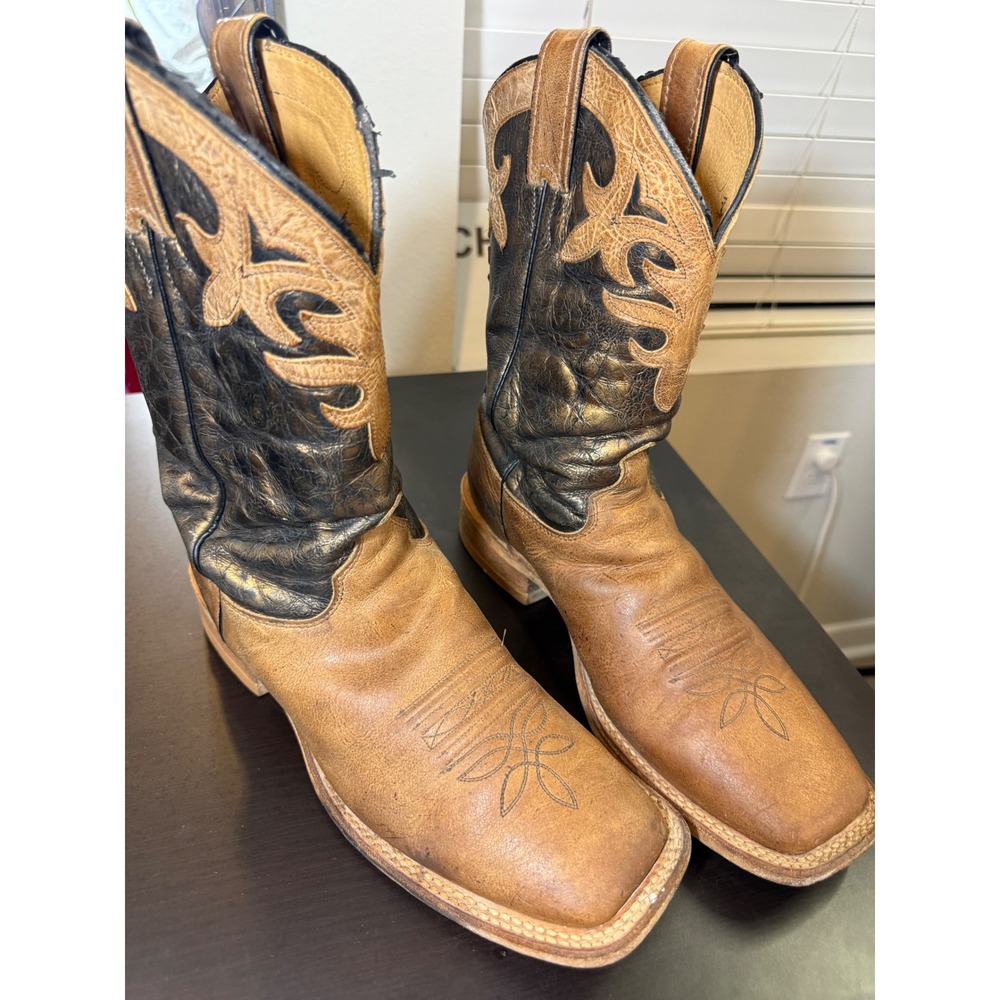 Justin Mens BRL318 Handcrafted USA Leather Cowboy Boots Tan Bronze Square Toe 11 - Picture 6 of 6